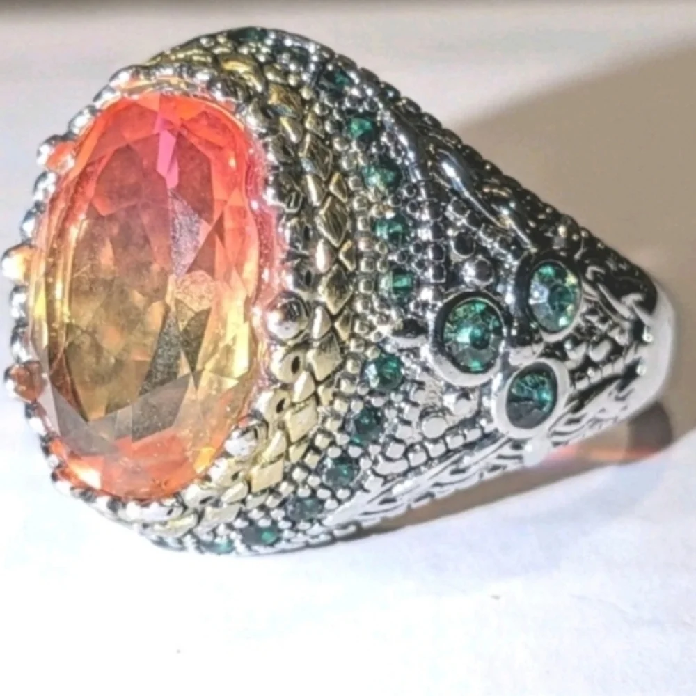 Retro Domineering Mystic Topaz Gemstone Statement Unisex Ring Sz 11